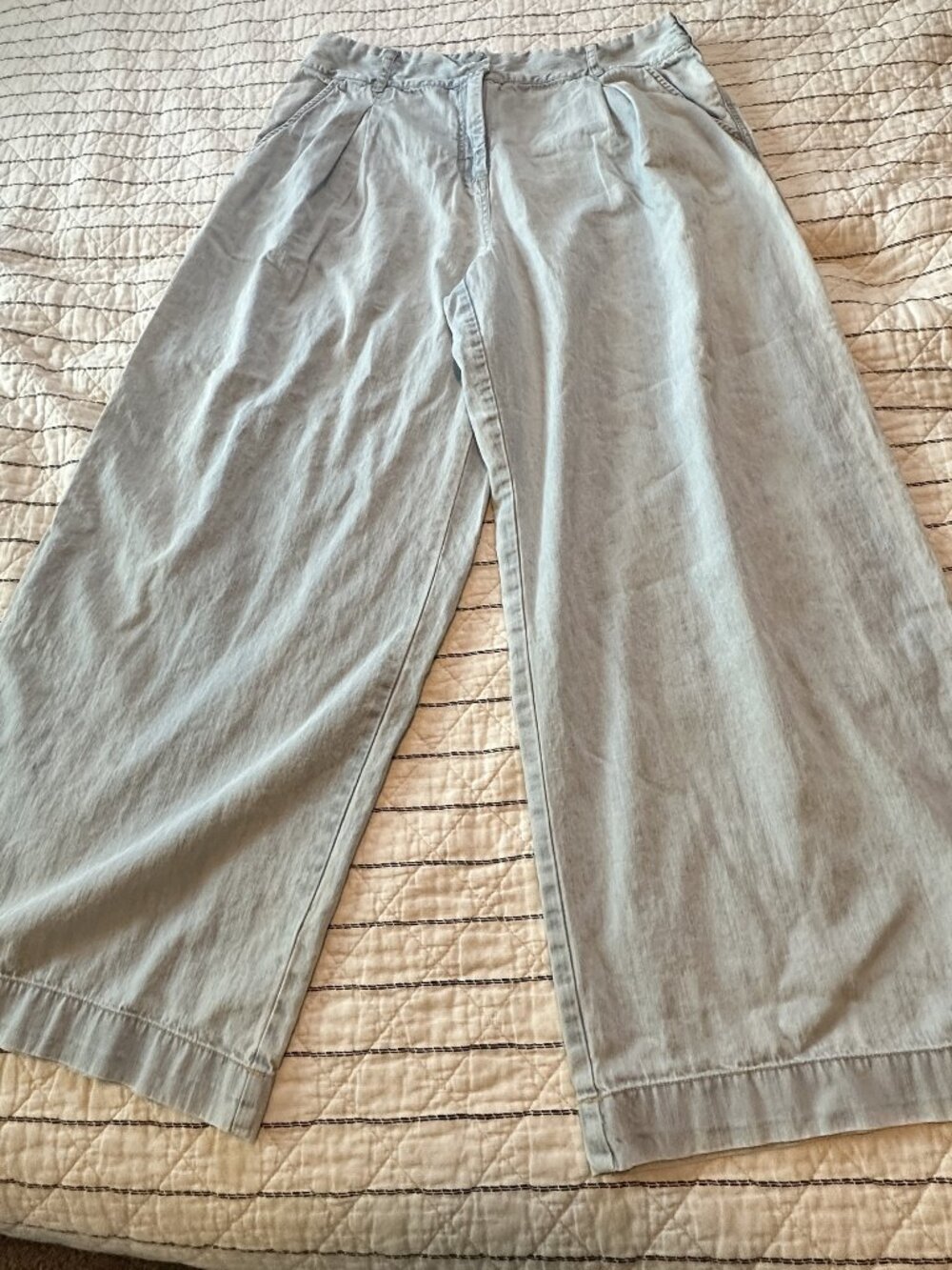 Pilcro Anthropologie Wide Leg Pleated Chambray 100% Cotton Light Wash Pants - 32
